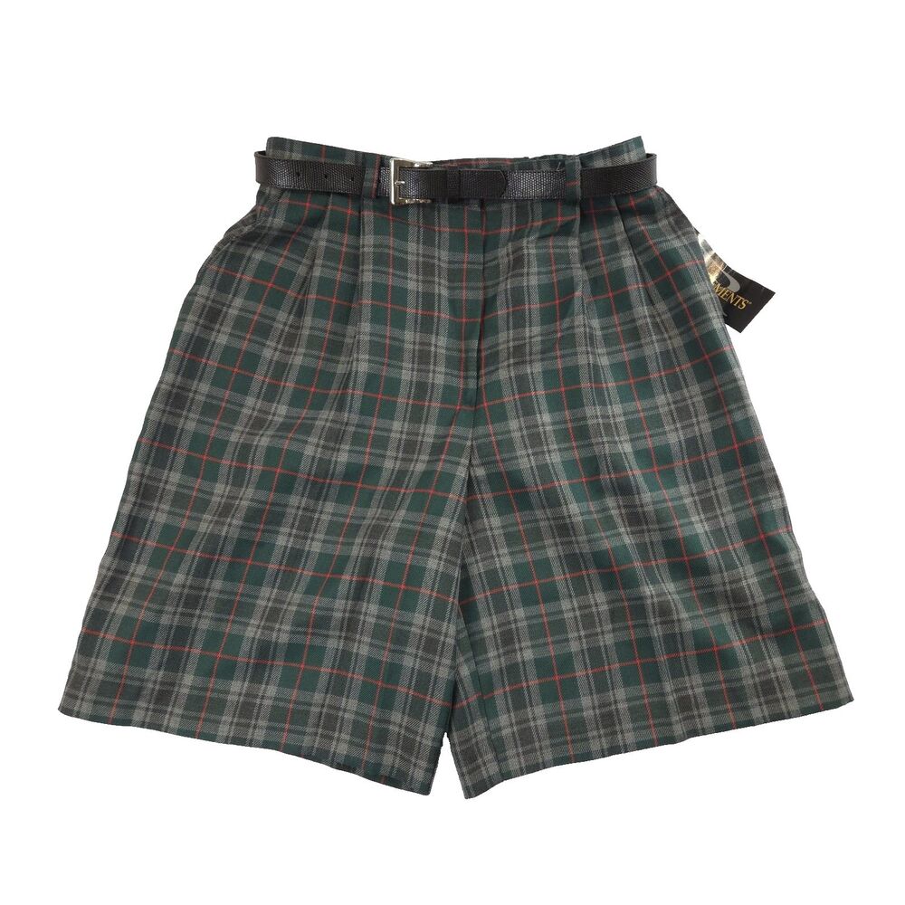 VTG 90s Pleated High Rise Plaid Bermuda Short 8 Belted Preppy Dark Academia USA